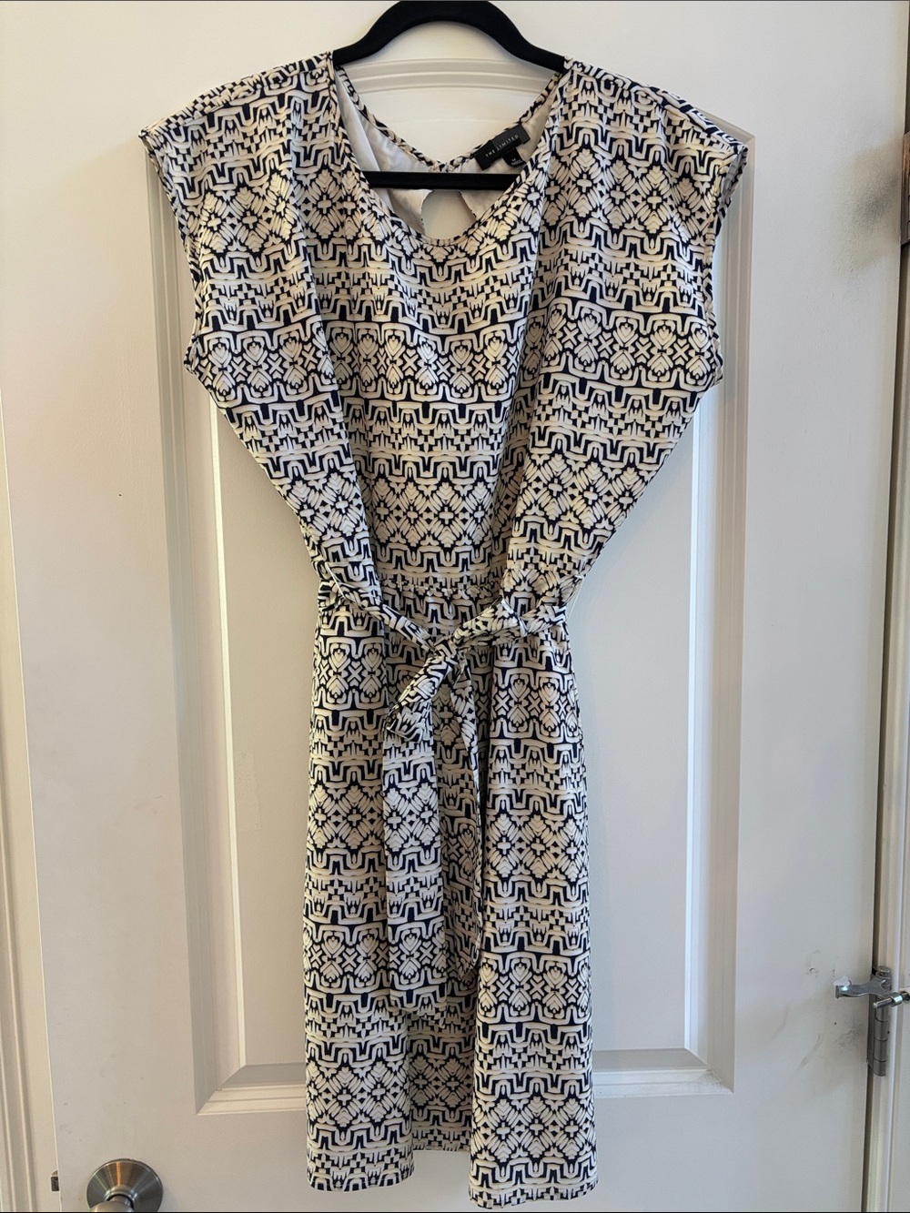 The Limited Black & White Geometric Tie-Waist Midi Dress